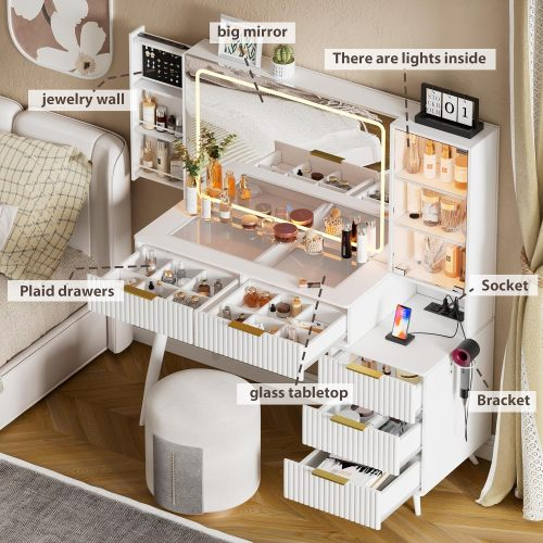 Makeup Vanity Desk with Mirror and Lights The fluted panel design, which is distinct and meticulously detailed image 2