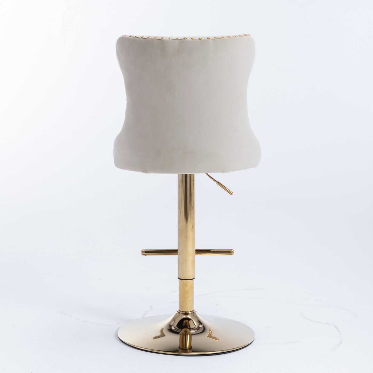 A&A Furniture,Golden Swivel Velvet Barstools Adjusatble Seat Height from 25-33 Inch,Modern Upholstered Bar Stools with Backs Comfortable Tufted for Home Pub and Kitchen Island,Beige,Set of 2 image 7