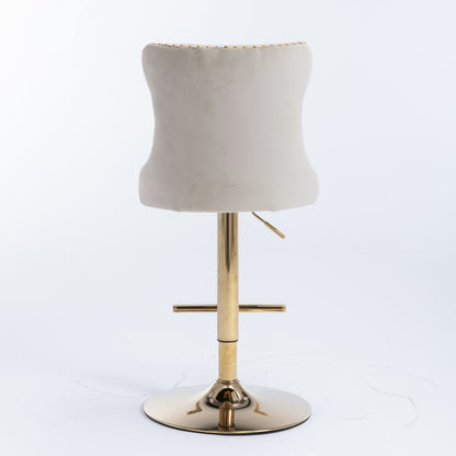 A&A Furniture,Golden Swivel Velvet Barstools Adjusatble Seat Height from 25-33 Inch,Modern Upholstered Bar Stools with Backs Comfortable Tufted for Home Pub and Kitchen Island,Beige,Set of 2 image 7