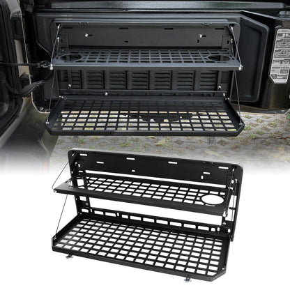 2-Tier Tailgate Table Rear Foldable Storage Cargo Rack Outdoor Camping Desk for 2007-2026 Jeep Wrangler JK&JL 4 Door (Not Fit JK Models with Stock Subwoofer) image 1