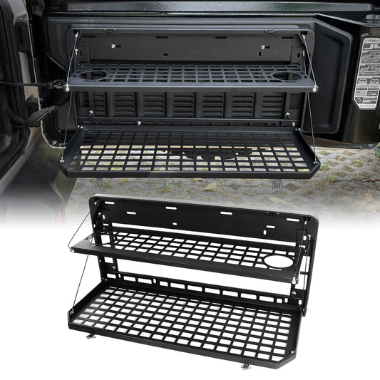 2-Tier Tailgate Table Rear Foldable Storage Cargo Rack Outdoor Camping Desk for 2007-2026 Jeep Wrangler JK&JL 4 Door (Not Fit JK Models with Stock Subwoofer) image 1
