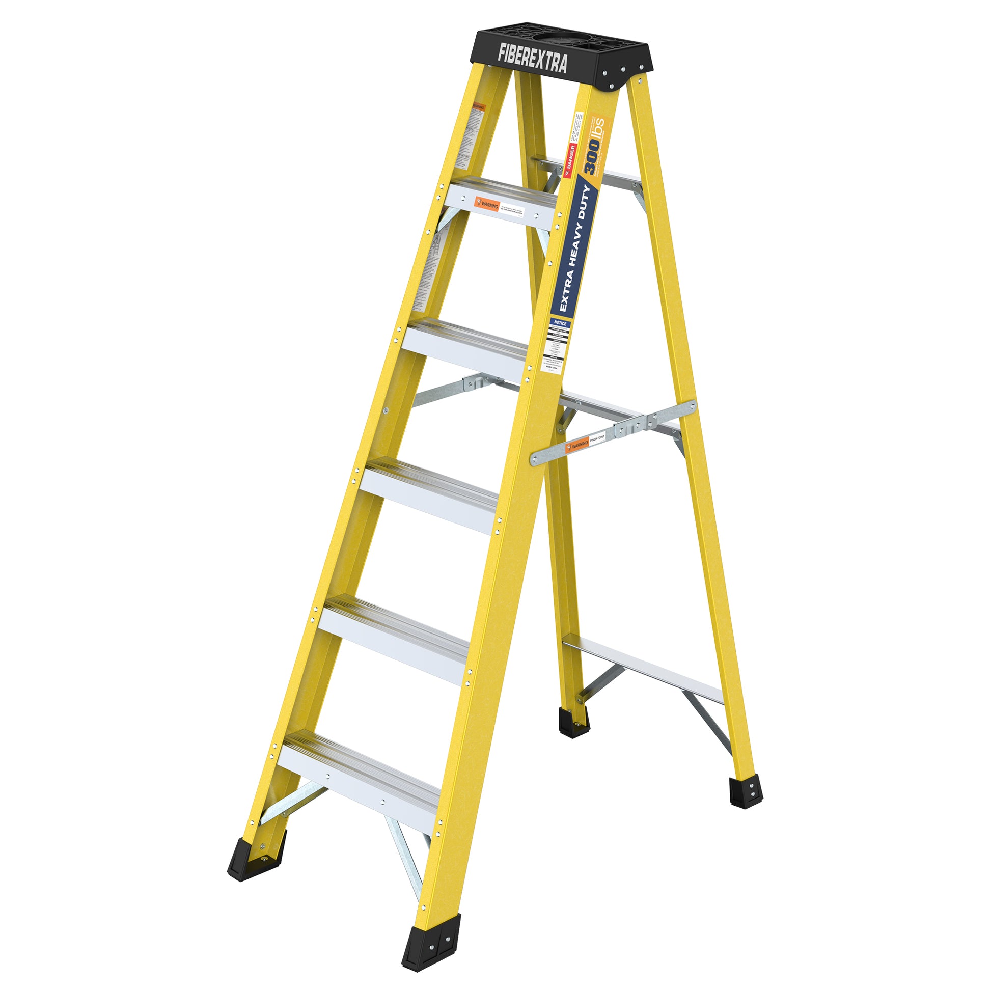 Fiberglass Reinforced Single Side Ladder – Lightweight Non-Conductive Access Ladder 6 step Yellow 300 LBS Capacity image 2