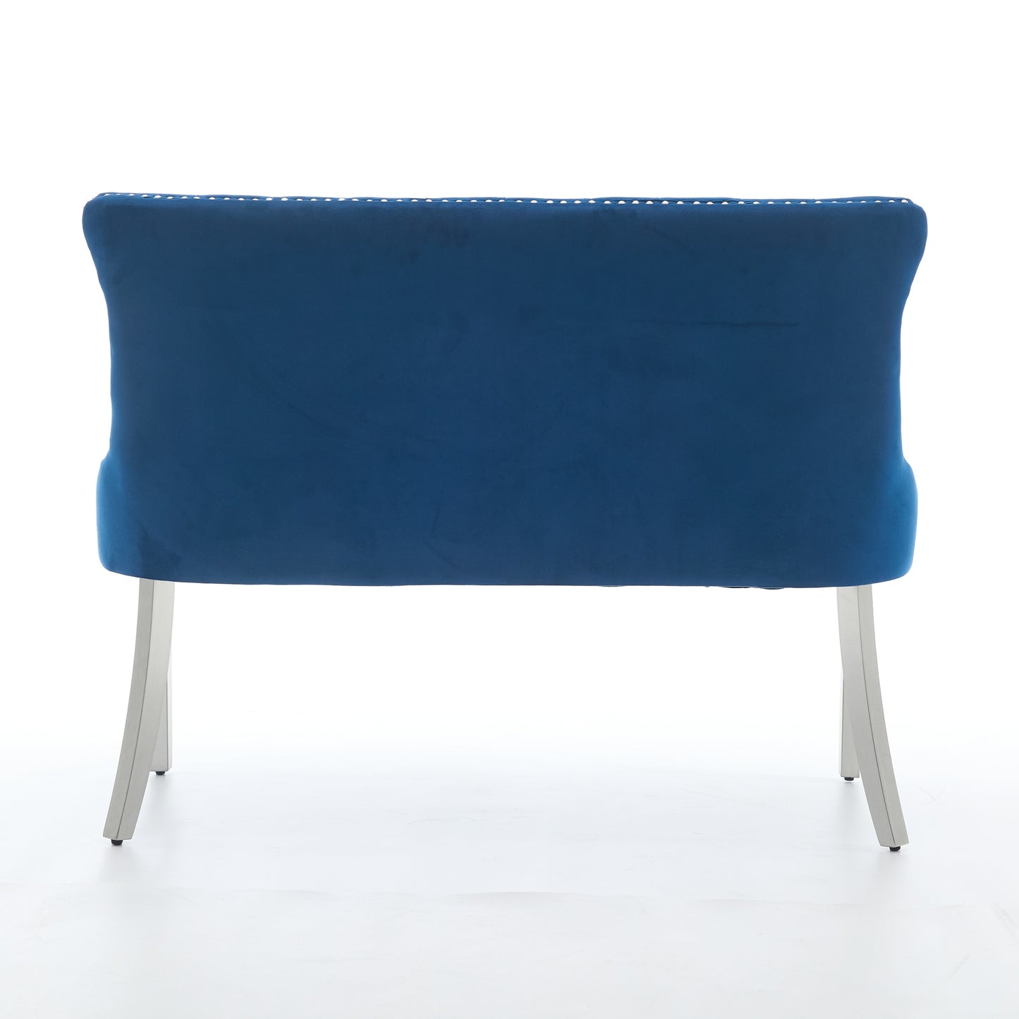 Velvet Double Dining Loveseat Bench, Kitchen & Dining Seating, 2-Seat Tufted Bench w/Handmade Buttons, Wing Back, Brushed Silver Stainless Steel Legs, Mid Century Modern,Single Pack,Blue,SW1702BL image 7