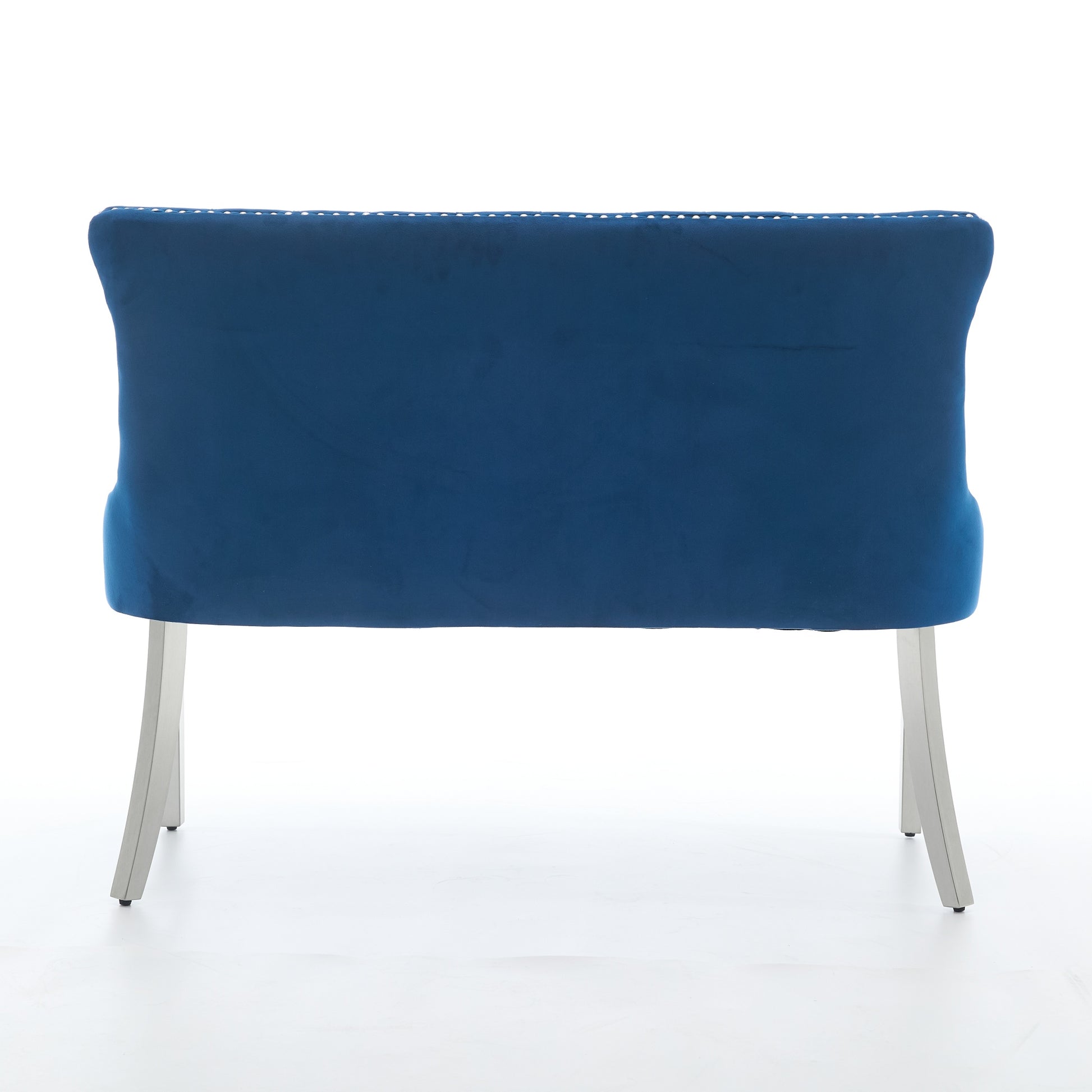 Velvet Double Dining Loveseat Bench, Kitchen & Dining Seating, 2-Seat Tufted Bench w/Handmade Buttons, Wing Back, Brushed Silver Stainless Steel Legs, Mid Century Modern,Single Pack,Blue,SW1702BL image 7