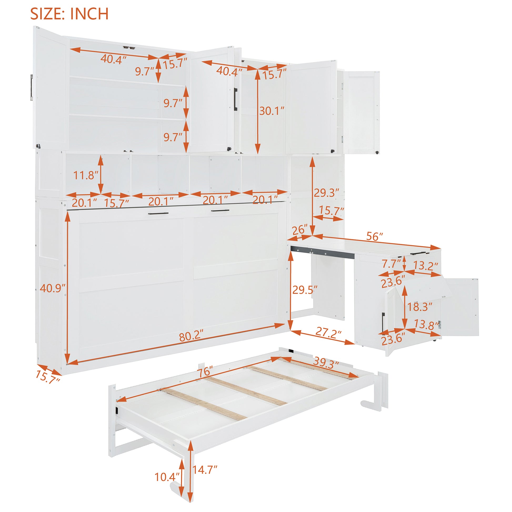 Twin Size Murphy Bed Wall Bed with Closet, Drawers & Desk-White(OLD SKU:LP000595AAK-2) image 5