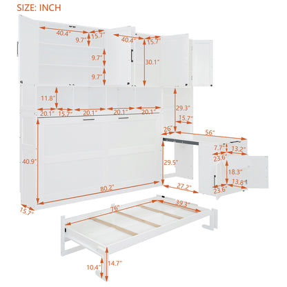 Twin Size Murphy Bed Wall Bed with Closet, Drawers & Desk-White(OLD SKU:LP000595AAK-2) image 5
