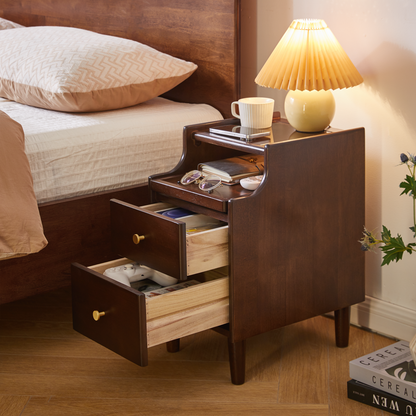 Solid Wood Nightstand with Two Drawers and Pull-out Panel Storage Bedside Table and Sofa Side Table image 3