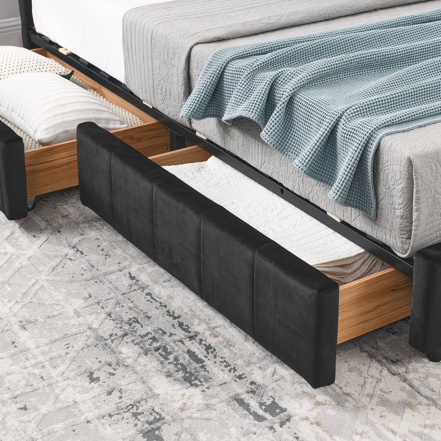 Full Size Storage Upholstered Tufted Bed Frame, Sofa Bed Frame with Comfortable Backrest and Armrests, Full Size Bed for Bedroom, Living Room,Velvet, BLACK(80.5''*59''*29.5'') image 9