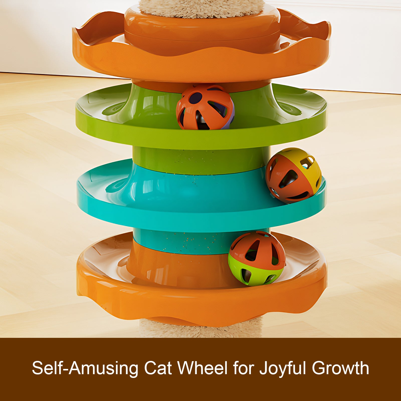 Adjustable Height Floor-to-Ceiling Cat Tree Made of MDF Board, Tall Cat Tower with Sisal Scratching Post, Bubble Window Perch, Ladder & Rotatable Toy Balls for Indoor Cats image 7