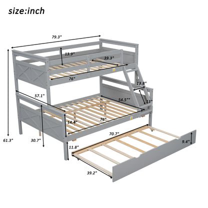 Twin over Full Bunk Bed with Ladder, Twin Size Trundle, Safety Guardrail, Gray image 10