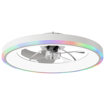 23.6" Modern RGB Ceiling Fan with Lights, Flush Mount Low Profile Fan with Remote & APP, 6-Speed Reversible Silent DC Motor, Dimmable 3000-6500K LED for Bedroom, White image 10
