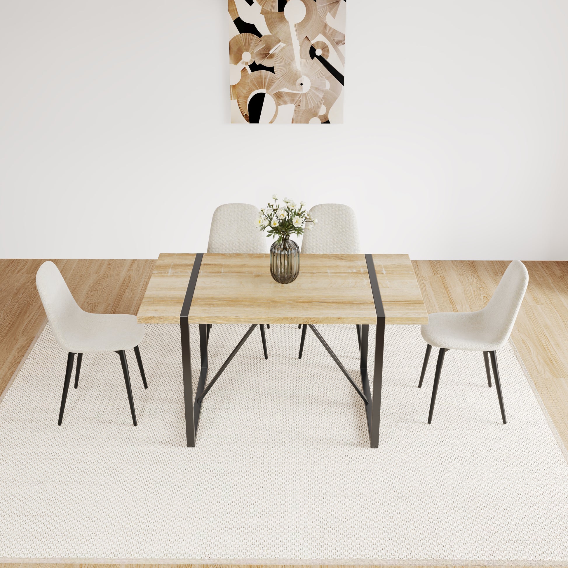 Dining Chairs Set of 4, Modern Accent Chairs with Linen Fabric Upholstered Seat, Spoon Shape Kitchen Chair with Black Metal Legs Dining Side Chairs for Dining Room Kitchen (Beige) image 2