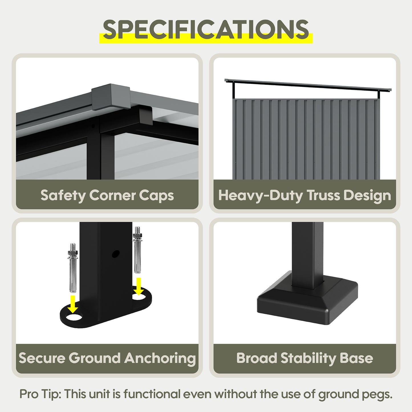 6x6FT Outdoor Pergola with Hardtop Roof, Lean-to Metal Grill Gazebo & Bike Storage Shed, Heavy Duty Patio Awning Shelter for Backyard, Deck, Lawn, BBQ & Pets image 11