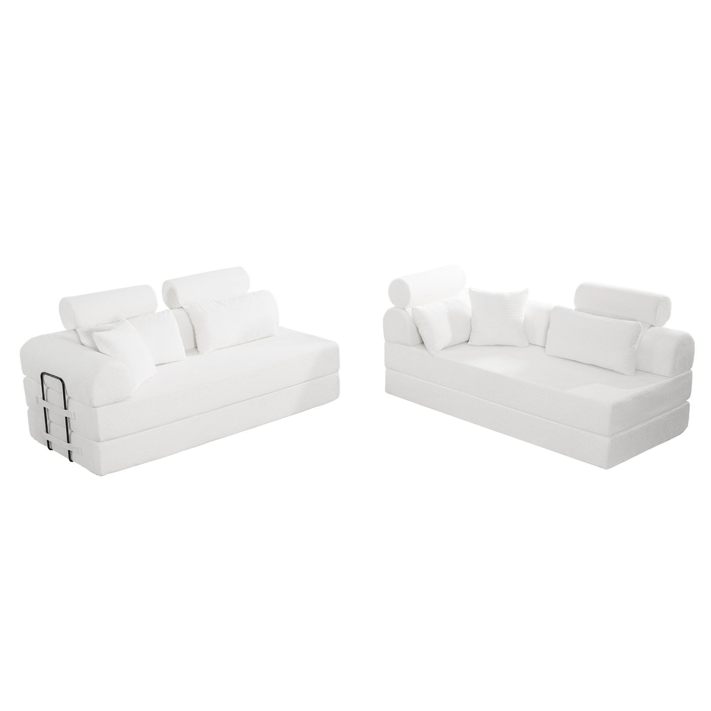 L shape Modular Sectional Sofa, Compressed Sectional Sofa Modern Minimalist Style Corduroy Couch,Unfold into a bed, Bedroom, Comfy Compressed Sofa Couch Space-Efficient Design(Beige) image 8