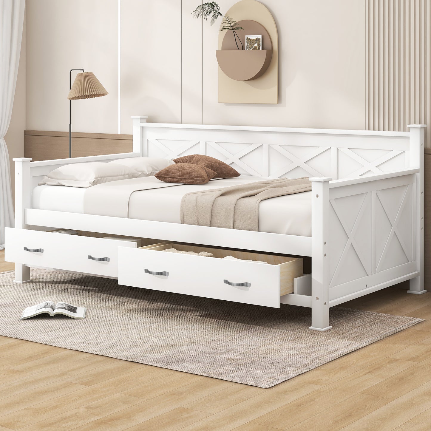 Twin Size Wooden Modern and Rustic Casual Style Daybed, Cream White image 1