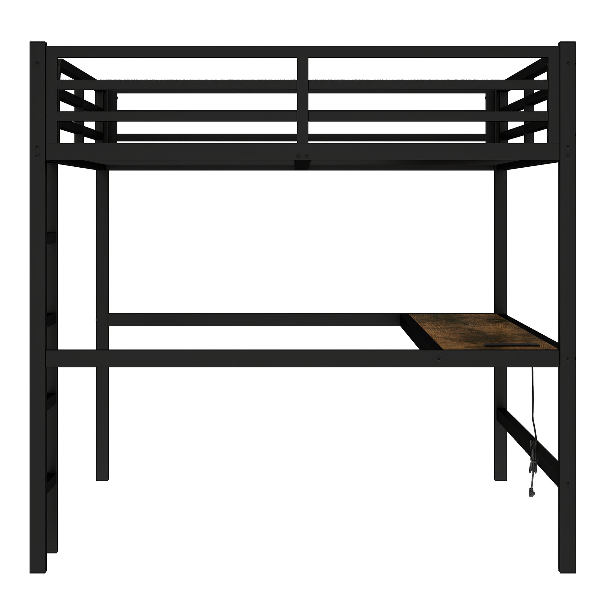 Metal Queen Size Loft Bed with Power Outlet and LED Lighted, Space-Saving, Noise Reduced, Black image 12