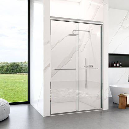 44"-48"W*72" H Semi-Frameless Double Sliding Shower Door, Bypass Shower Door, 1/4" (6mm) Thick SGCC Tempered Glass Door, Chrome image 2