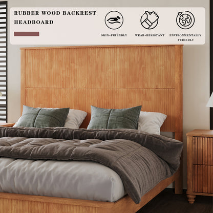 Solid Wood Bed Frame,Queen Platform Bed Frame with Headboard,Tall Headboard Natural Wood Bed,No Box Spring Needed,Natural image 11