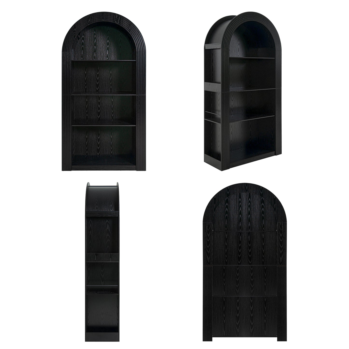 78.74" Tall Arched Bookcase, Mid Century Modern 4-Tier Arched Storage Bookcase with Open Display Storage Shelf for Dining Room, Living Room,Bedroom (Black) image 10