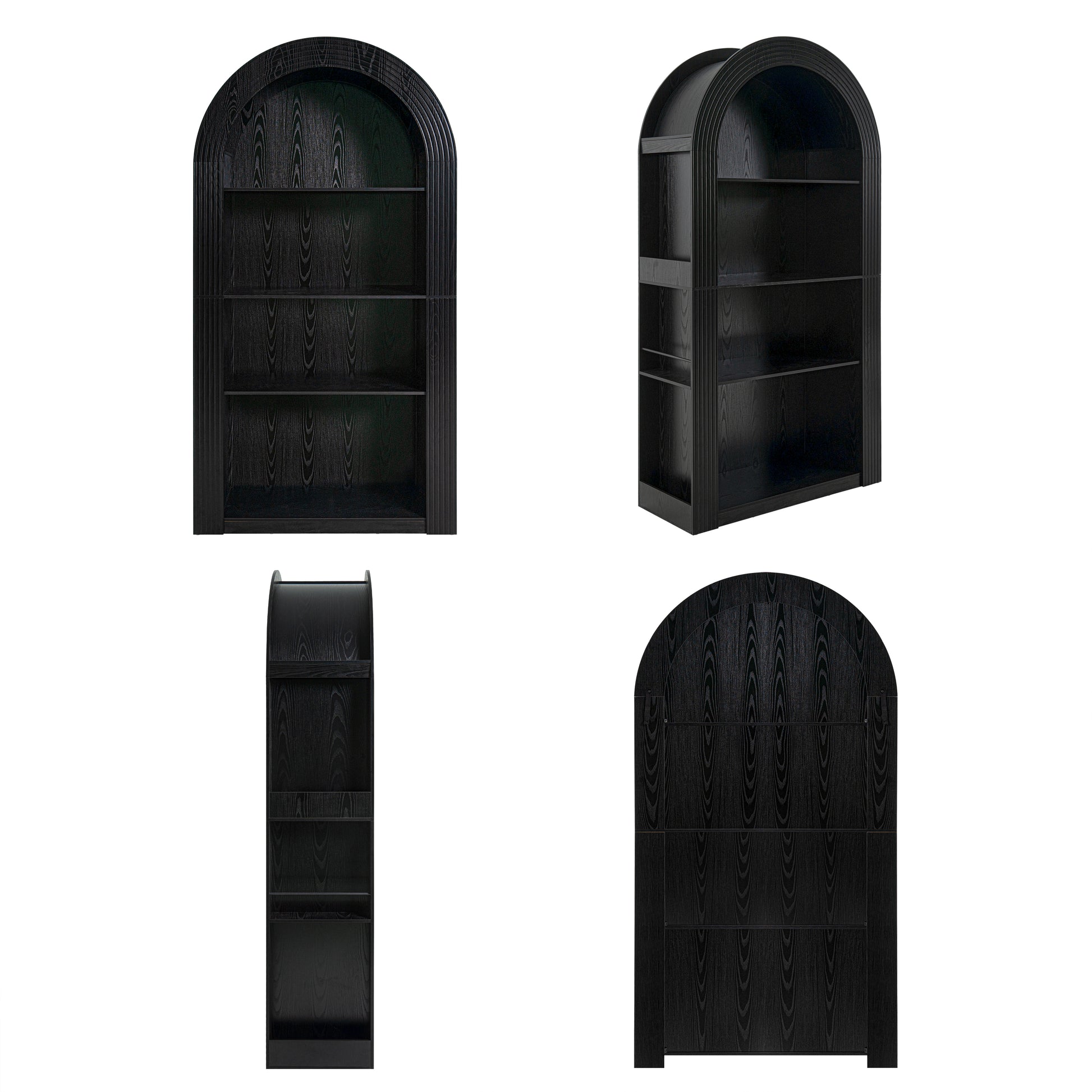 78.74" Tall Arched Bookcase, Mid Century Modern 4-Tier Arched Storage Bookcase with Open Display Storage Shelf for Dining Room, Living Room,Bedroom (Black) image 10