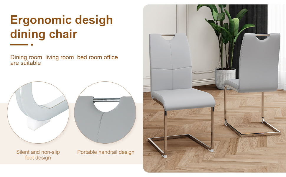 Modern Dining Chairs with Faux Leather Padded Seat Dining Living Room Chairs Upholstered Chair with Chrome Metal Legs Design for Kitchen, Living, Bedroom, Dining Room Side Chairs Set of 4 image 12