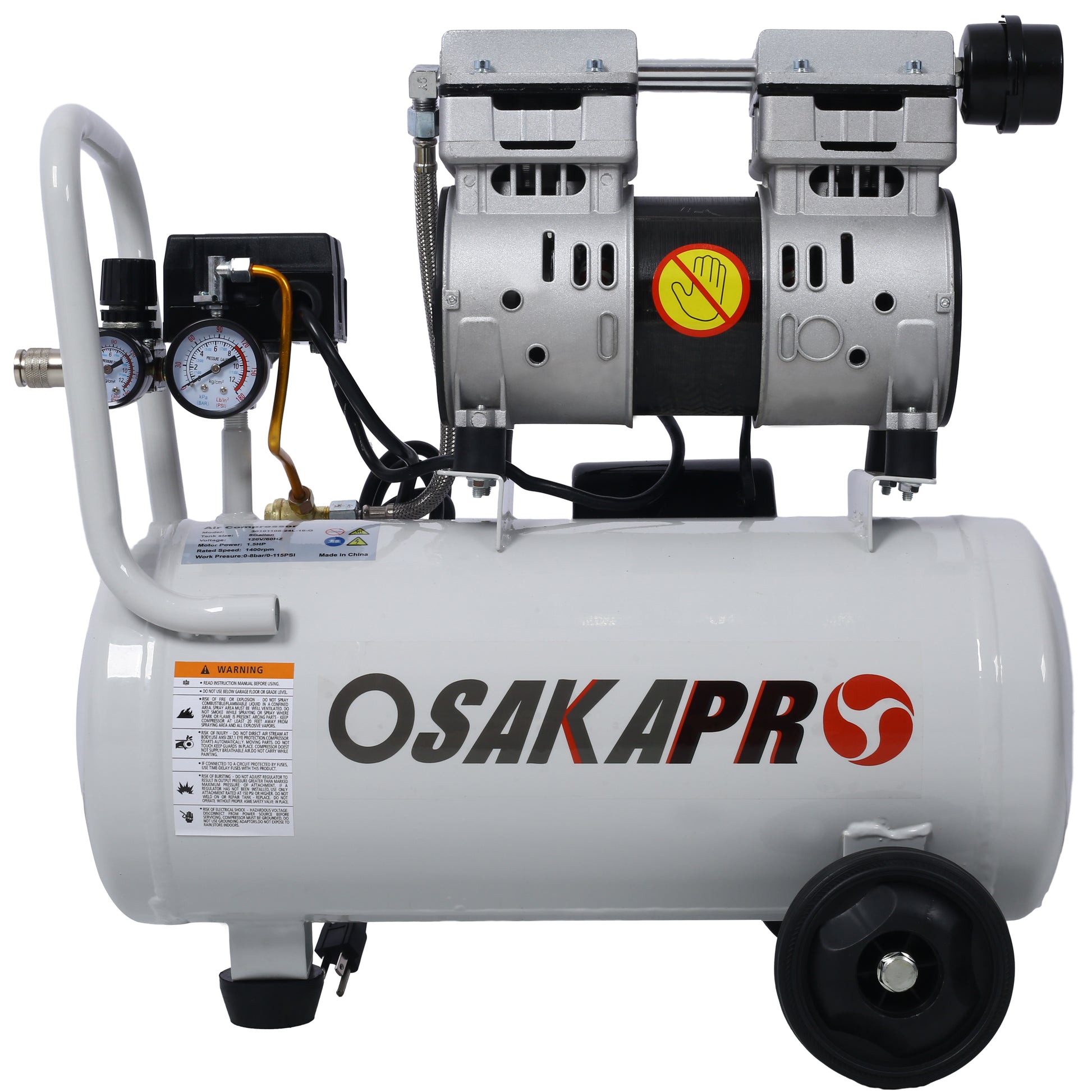 1.5HP Silent Oil-Free Air Compressor 8 Gallon, Oil-Free, Electric Shop Air Compressor Portable,Lightweight with Wheels, 70 dBA Noise Level, with Automatic Drain Valve,Light Gray image 1