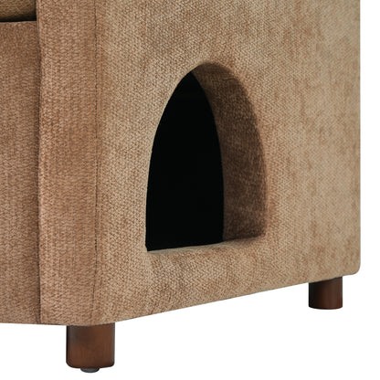 Coffee Pet Friendly Accent Chair with Hidden Pet Nook, Acacia Wood Legs, 220lbs Weight Capacity, Modern Upholstered Armchair for Living Room image 12