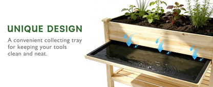 Raised Garden Bed 48x23x31.1-inch Elevated Wood Planter with Water Collection Tray, Storage Shelf, Protective Liner image 5