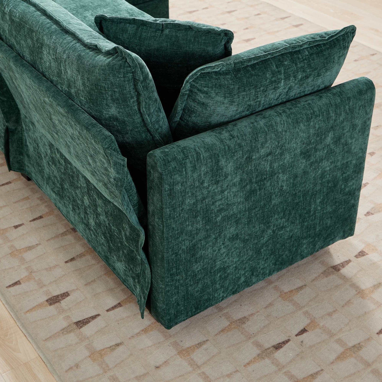 Cloud Sofa 4 Seats (Ottoman is not included), Modern Sectional Couch, for Living Room Bedroom and Apartment, Comfy Double Layer Upholstered Seat Cushion, Breathable Chenille Fabric, Green,SW5014GN image 9