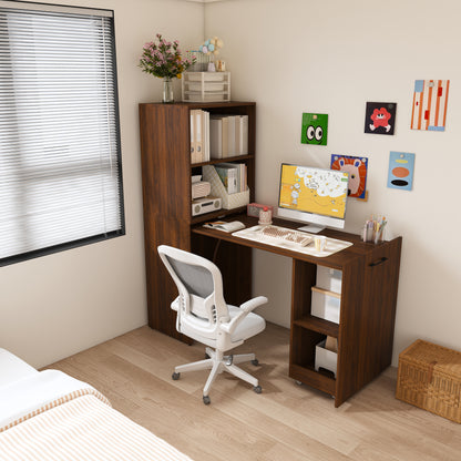 Stretchable desk, office desk with storage shelves and mobile wheels, foldable desk suitable for small apartments and offices,walnut image 2
