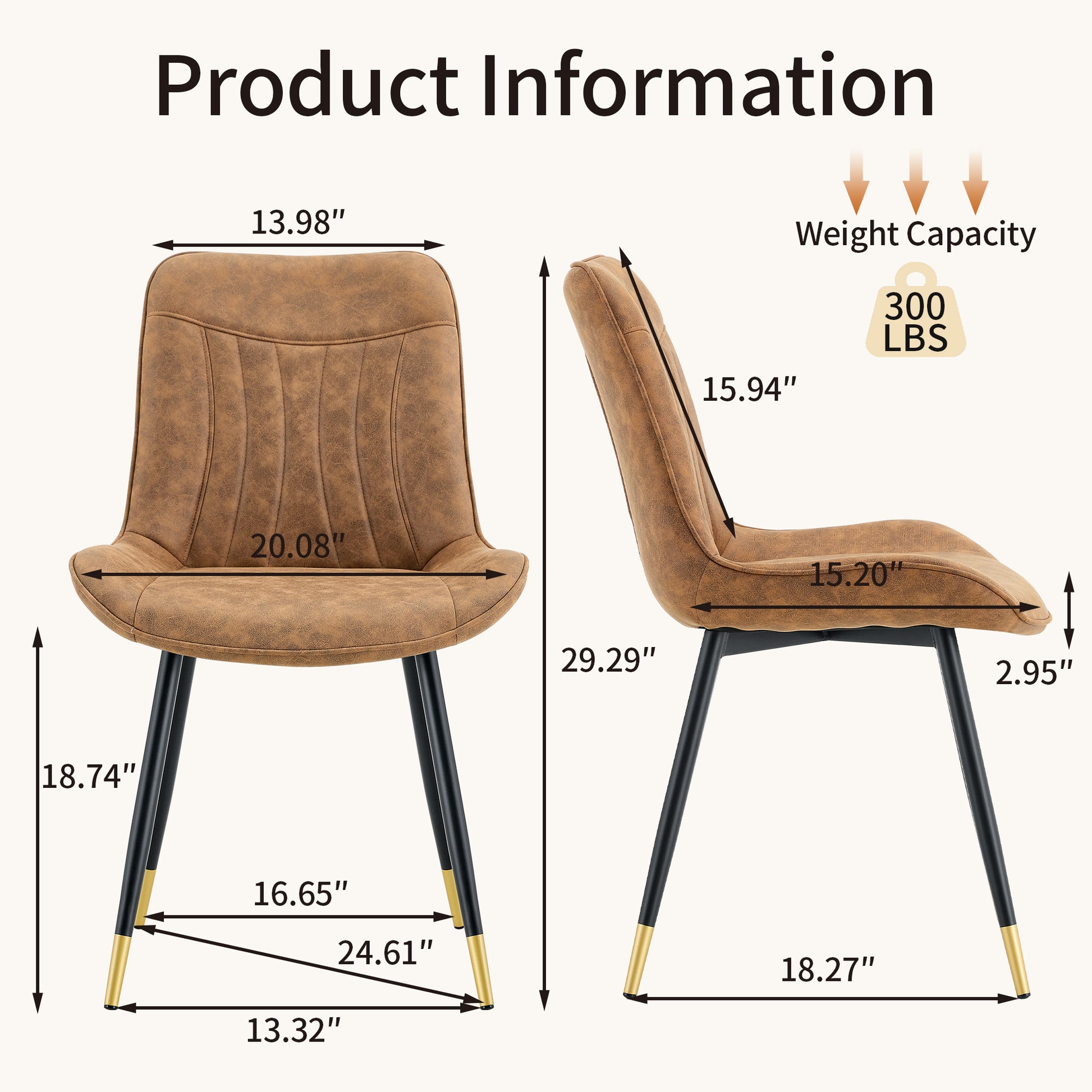 Dining Chairs Set of 4, Brown Tech Fabric Upholstered Dining Chairs with Semi-Gloss Black Metal Legs, Gold-Trimmed Adjustable Non-Slip Feet, Vertical-Stitched High Back (Brown, Set of 4) image 5