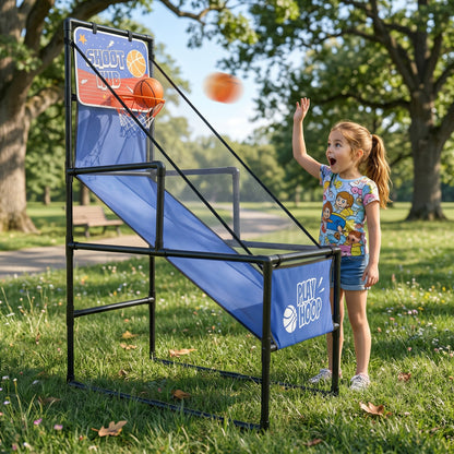 Kids Single Shot Basketball Arcade Game, Indoor Basketball Hoop with 2 Balls & Pump, Foldable Stand for Toddlers & Children image 9
