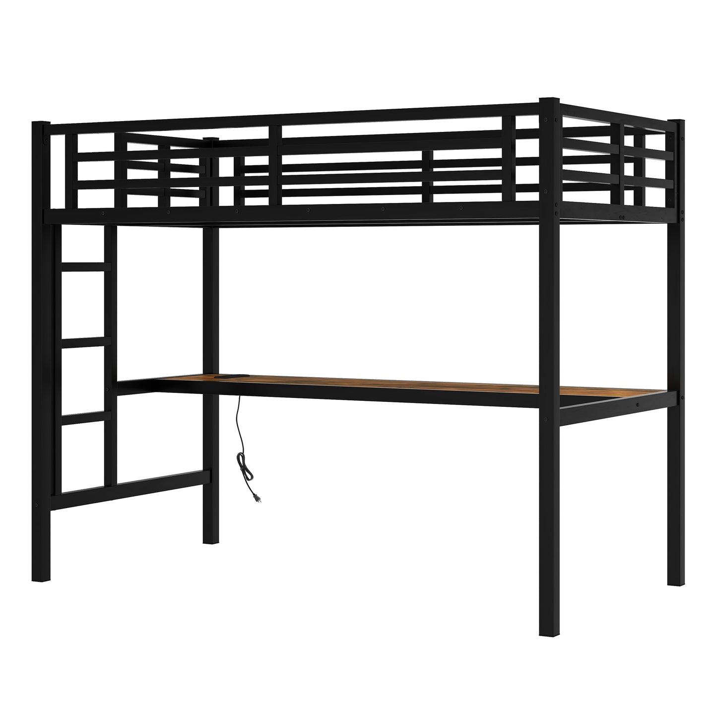 Metal Twin XL Size Loft Bed with Power Outlet and LED Lighted, Space-Saving, Noise Reduced, Black image 6