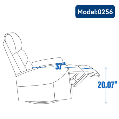 Manual Recliner Chair with Rocker and Swivel in Fabric for Living Room, Grey image 12
