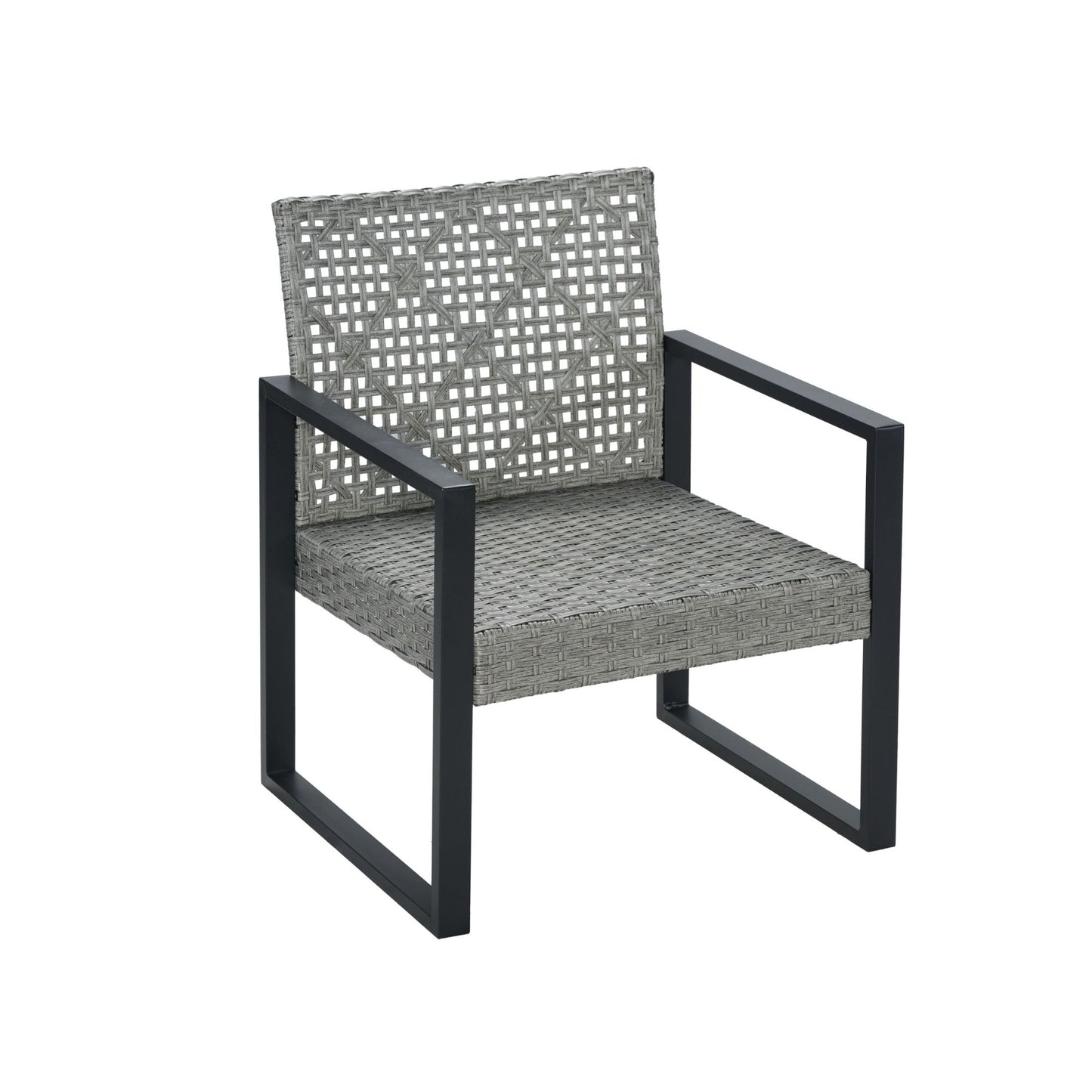 4-Piece Patio Furniture Set Outdoor Balcony Porch Garden Backyard Lawn Furniture Gray Acacia Wood Table Top, Blue Cushion and Light Gray rattan image 12