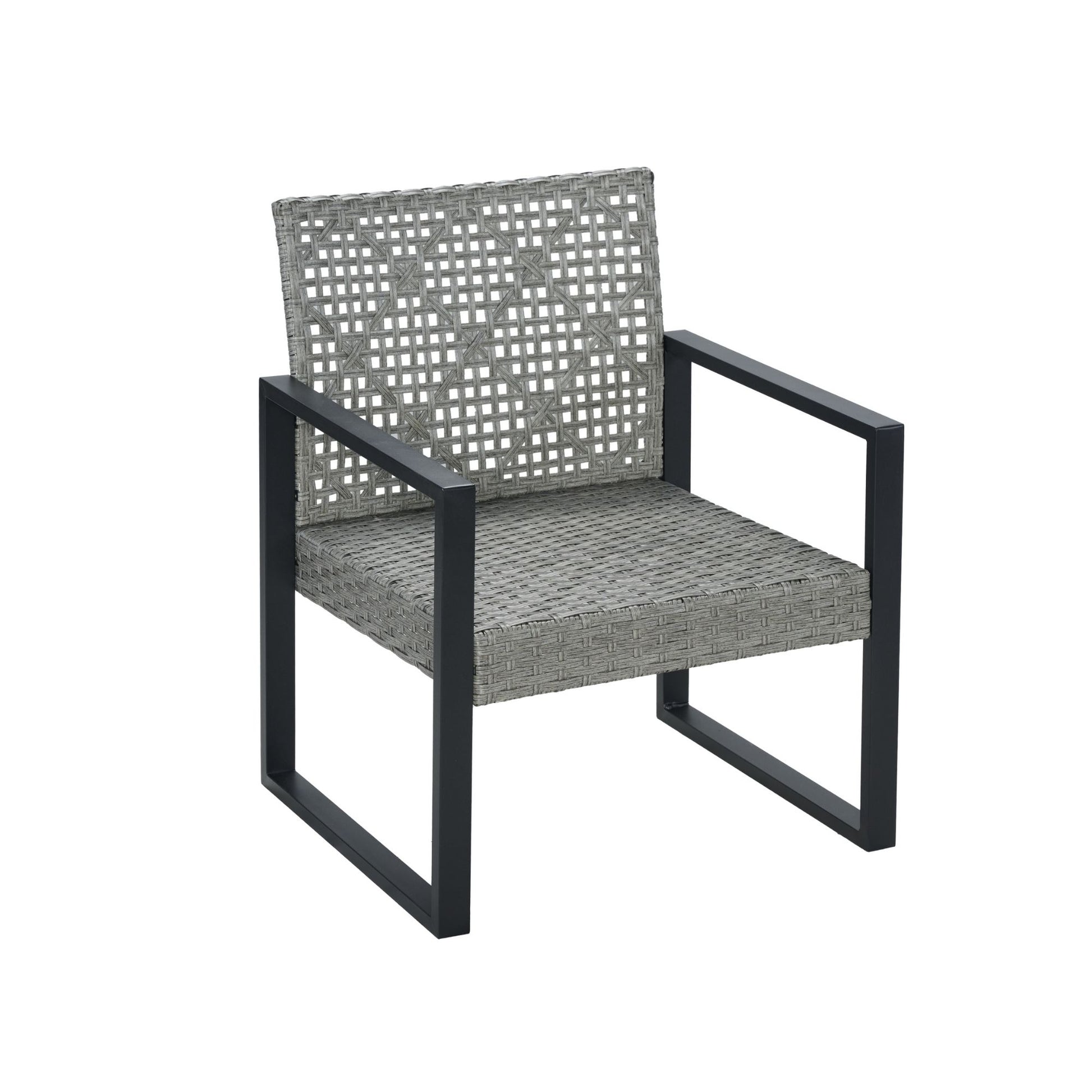 4-Piece Patio Furniture Set Outdoor Balcony Porch Garden Backyard Lawn Furniture Gray Acacia Wood Table Top, Blue Cushion and Light Gray rattan image 12