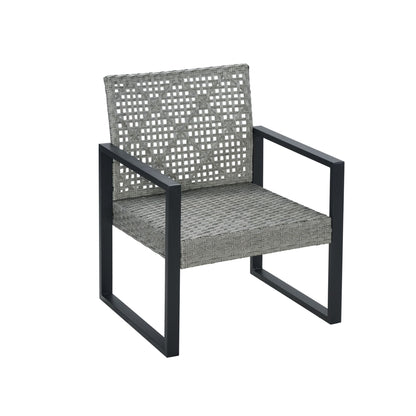 4-Piece Patio Furniture Set Outdoor Balcony Porch Garden Backyard Lawn Furniture Gray Acacia Wood Table Top, Blue Cushion and Light Gray rattan image 12