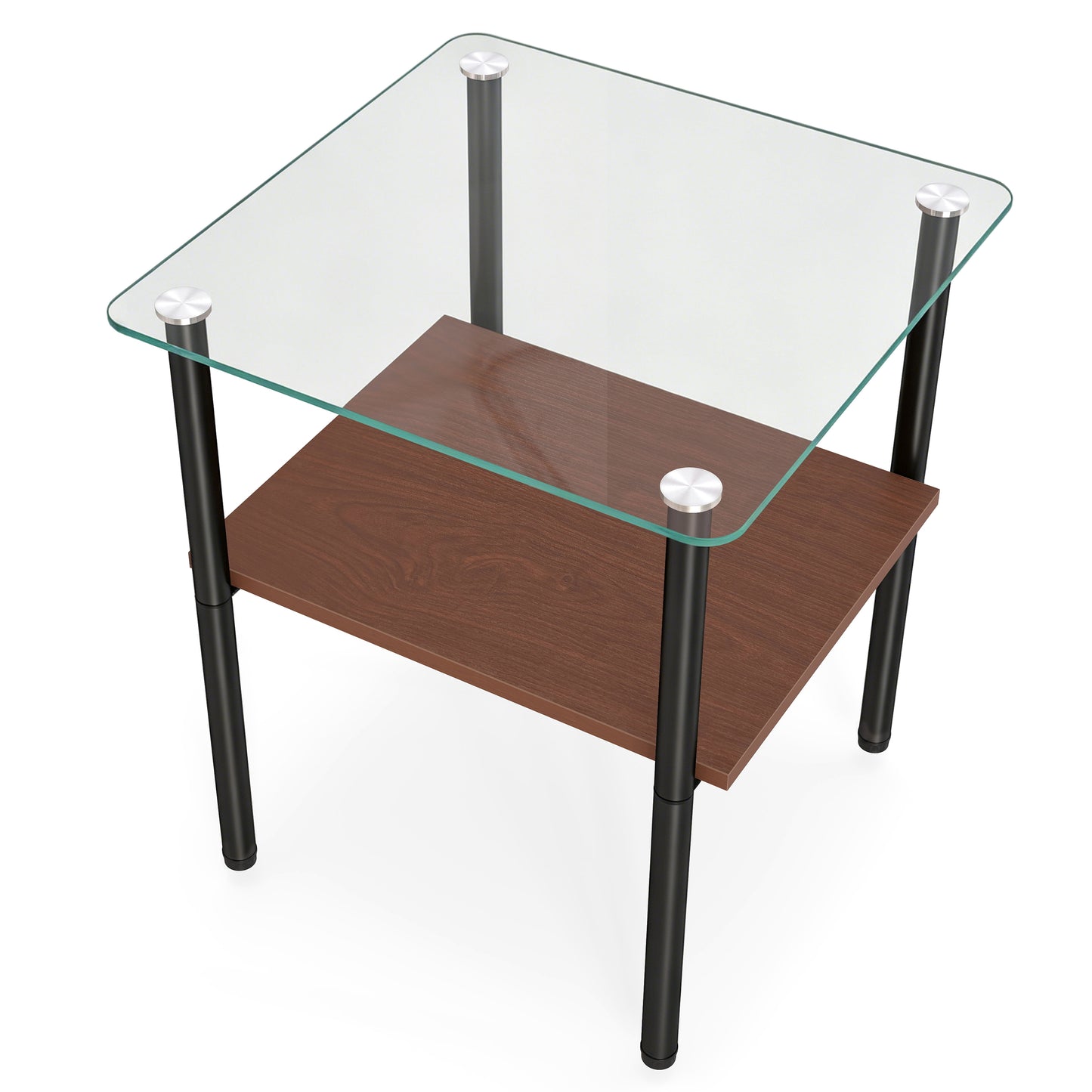 2-piece Modern Rectangular Glass Side Table, Tempered Glass Tabletop, MDF Storage Shelf & Metal Legs, Minimalist Sofa Side Table for Living Room & Bedroom image 10
