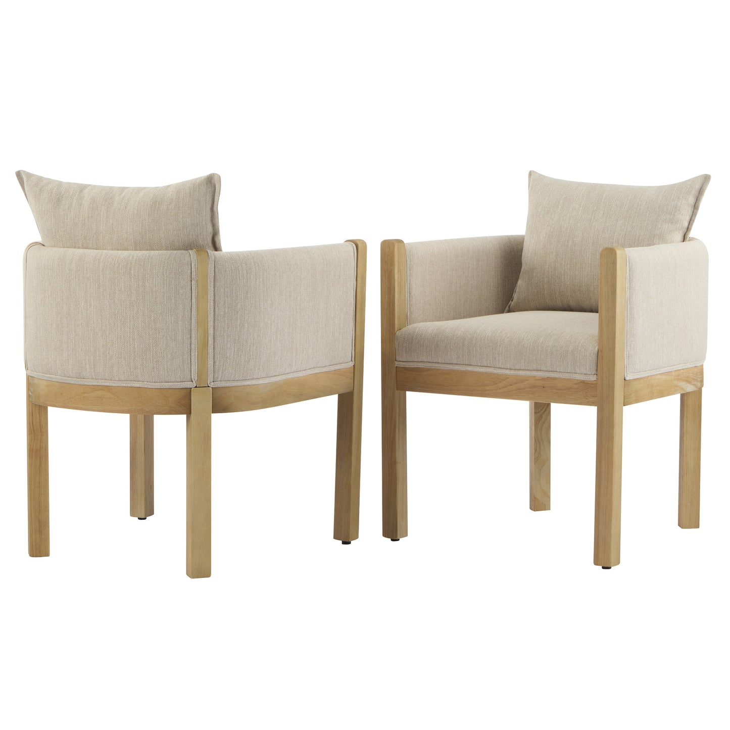 Linen Upholstered Armchair with Natural Rubber Wood Legs in Beige (Set of 2) image 2