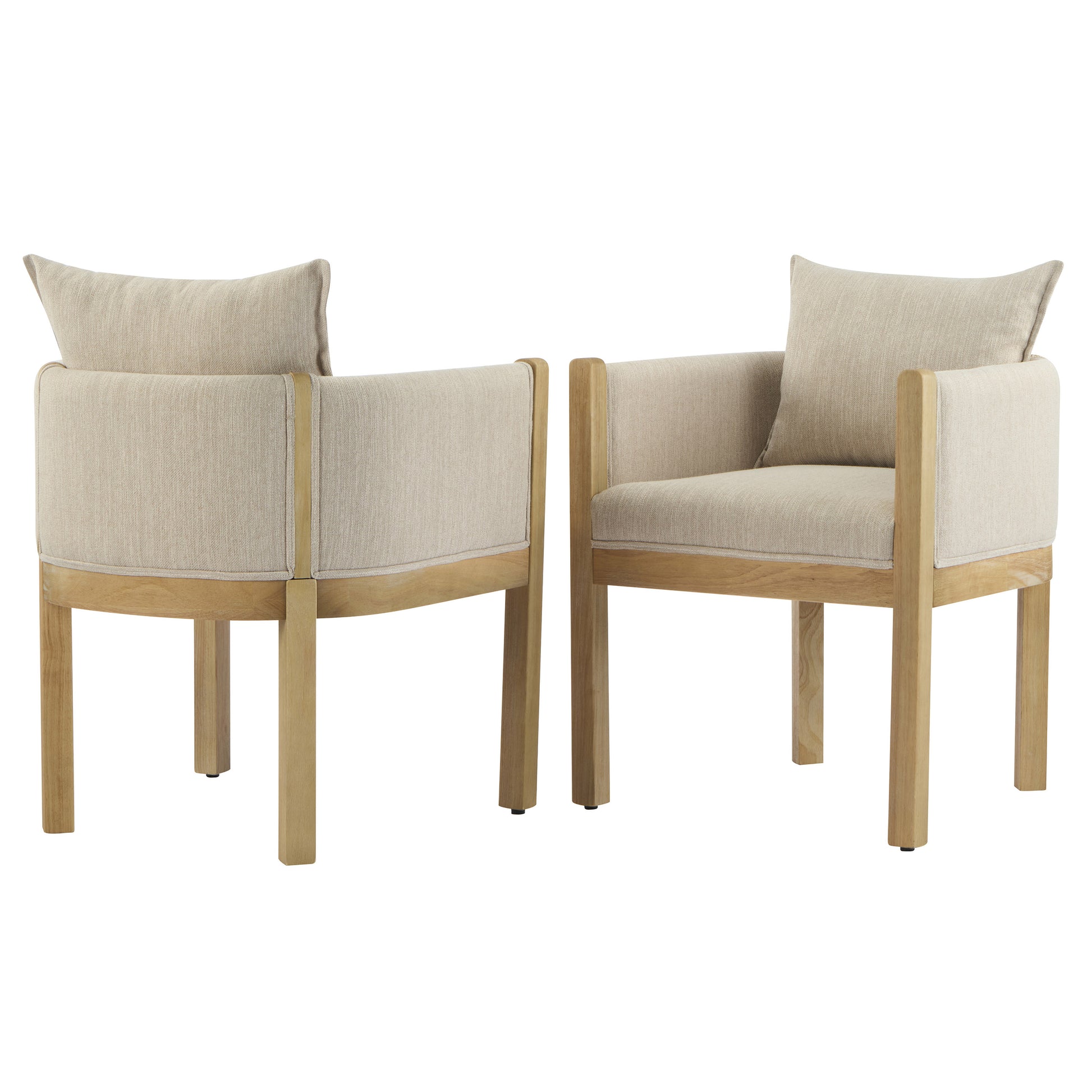 Linen Upholstered Armchair with Natural Rubber Wood Legs in Beige (Set of 2) image 2