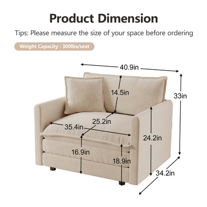 Comfy Deep Single Seat Sofa Upholstered Reading Armchair Living Room Chair light coffee Chenille Fabric, 1 Toss Pillow image 7
