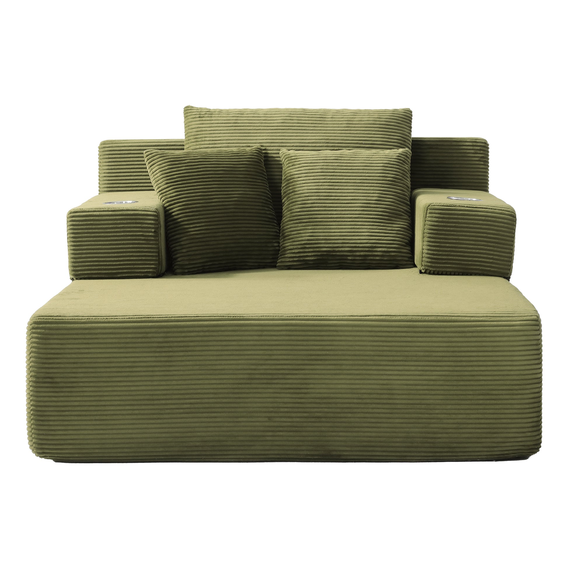 Luxurious Plush Corduroy Chaise Lounge with 3 Pillows, Convertible Sofa Bed with Storage Pocket, Frameless Design & Compression Foam for Small Spaces image 2