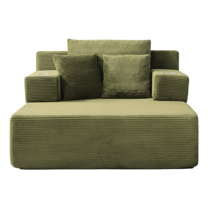 Luxurious Plush Corduroy Chaise Lounge with 3 Pillows, Convertible Sofa Bed with Storage Pocket, Frameless Design & Compression Foam for Small Spaces image 2