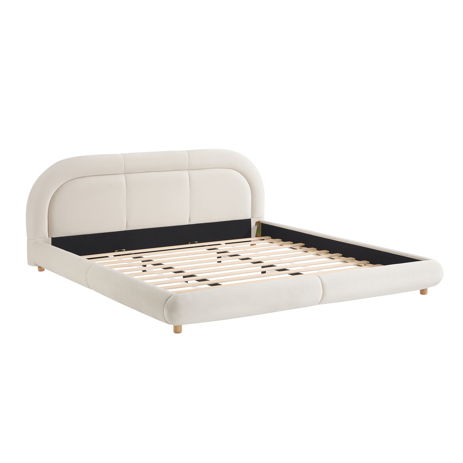 King Size,Modern Curved Upholstered Low Profile Platform Bed with Rounded Headboard(Velvet,Beige) image 10