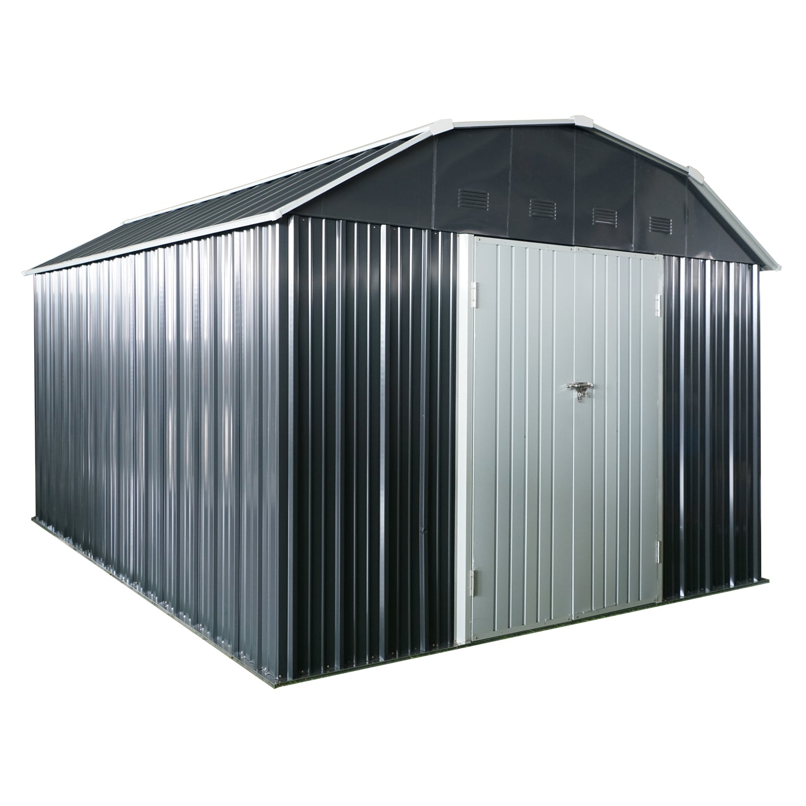 10 ft x 12 ft Outdoor Metal Storage Shed with Arch Roof with Lockable Doors for Backyard Garden Patio Lawn, Black image 6