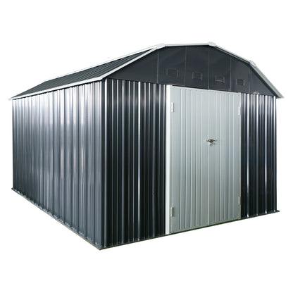 10 ft x 12 ft Outdoor Metal Storage Shed with Arch Roof with Lockable Doors for Backyard Garden Patio Lawn, Black image 6