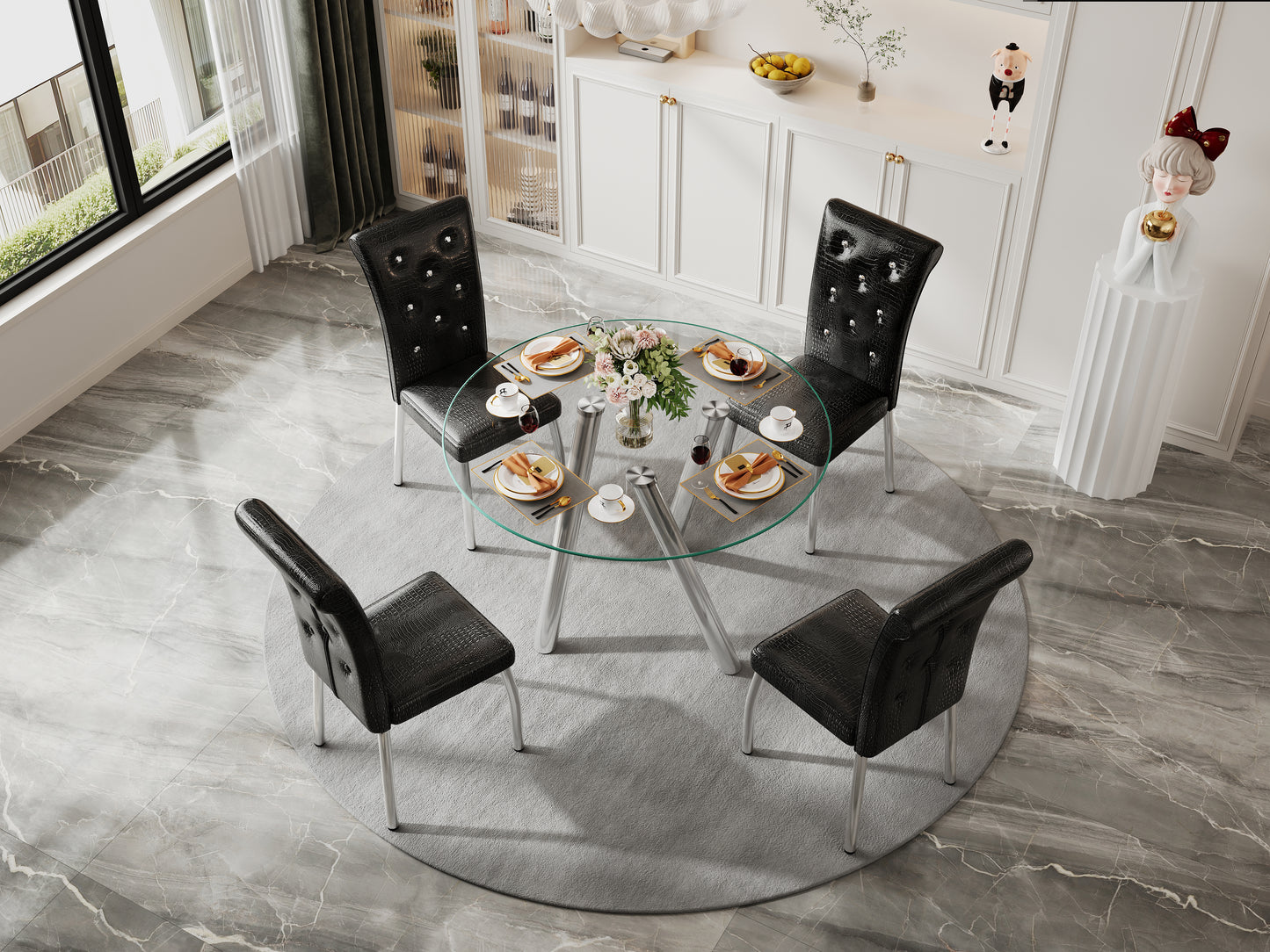 35-Inch Tempered Glass Dining Table with Sturdy Metal Legs image 12