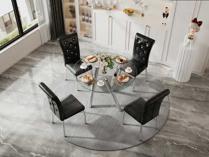 35-Inch Tempered Glass Dining Table with Sturdy Metal Legs image 12