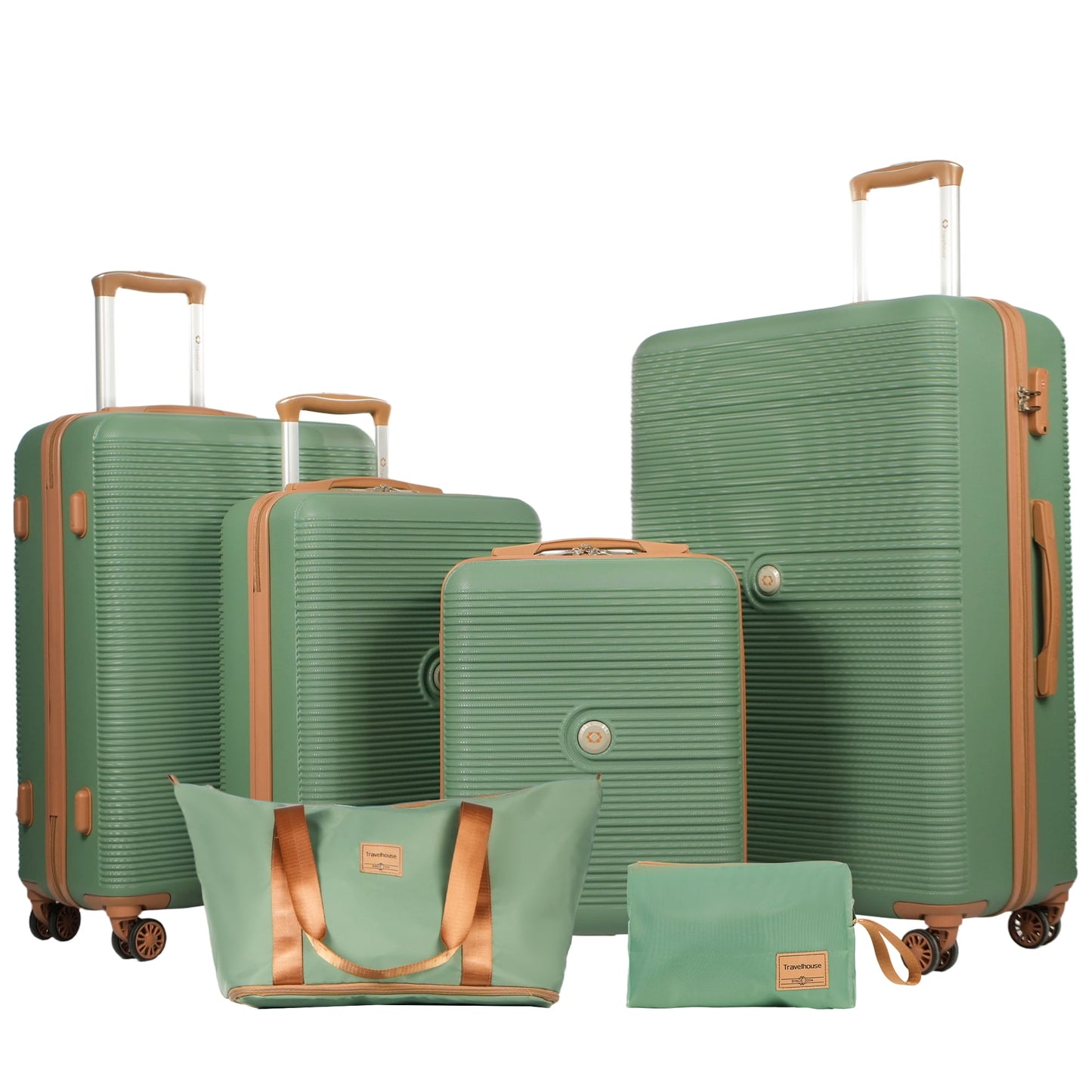 6 Piece Hardshell Luggage Set Hardside Lightweight Suitcase with TSA Lock Spinner Wheels GREEN image 1