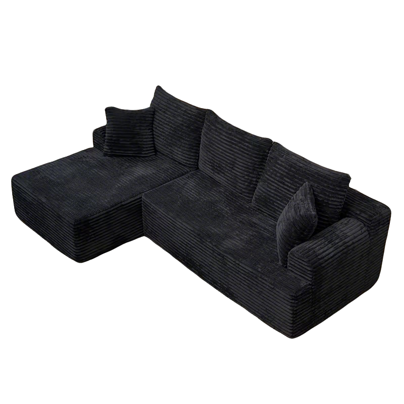 New 96"Frameless Boneless Soft Sofa,Cloud Sectional Couch With L-Shaped Chaise Black Left Corner image 6